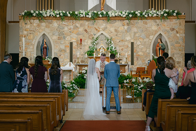 bride and groom in church